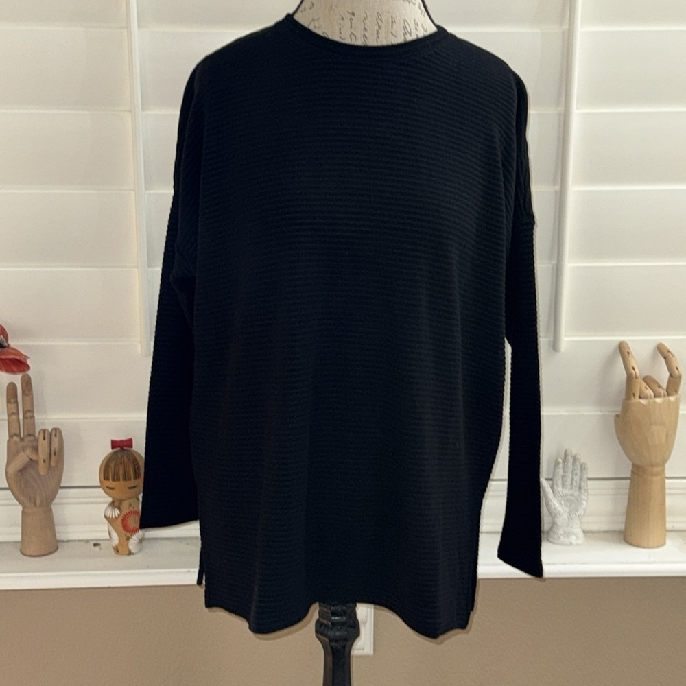 Chico's Ribbed Knit Structured Tunic Top Black